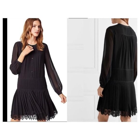 Tory Burch Black Drop Waist Pleated Long Sleeve Sydney Dress - Picture 7 of 7